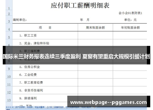 国际米兰财务报表连续三季度盈利 夏窗有望重启大规模引援计划